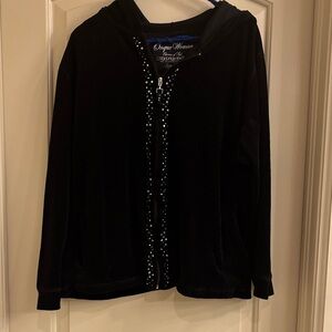 Black Zipper Hooded Sweatshirt Sparkle Detail